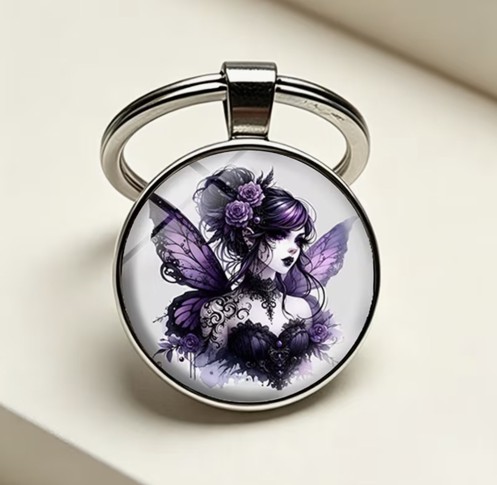 3/$25 Purple Gothic Fairy Keychain  Fantasy Art Pendant NEW